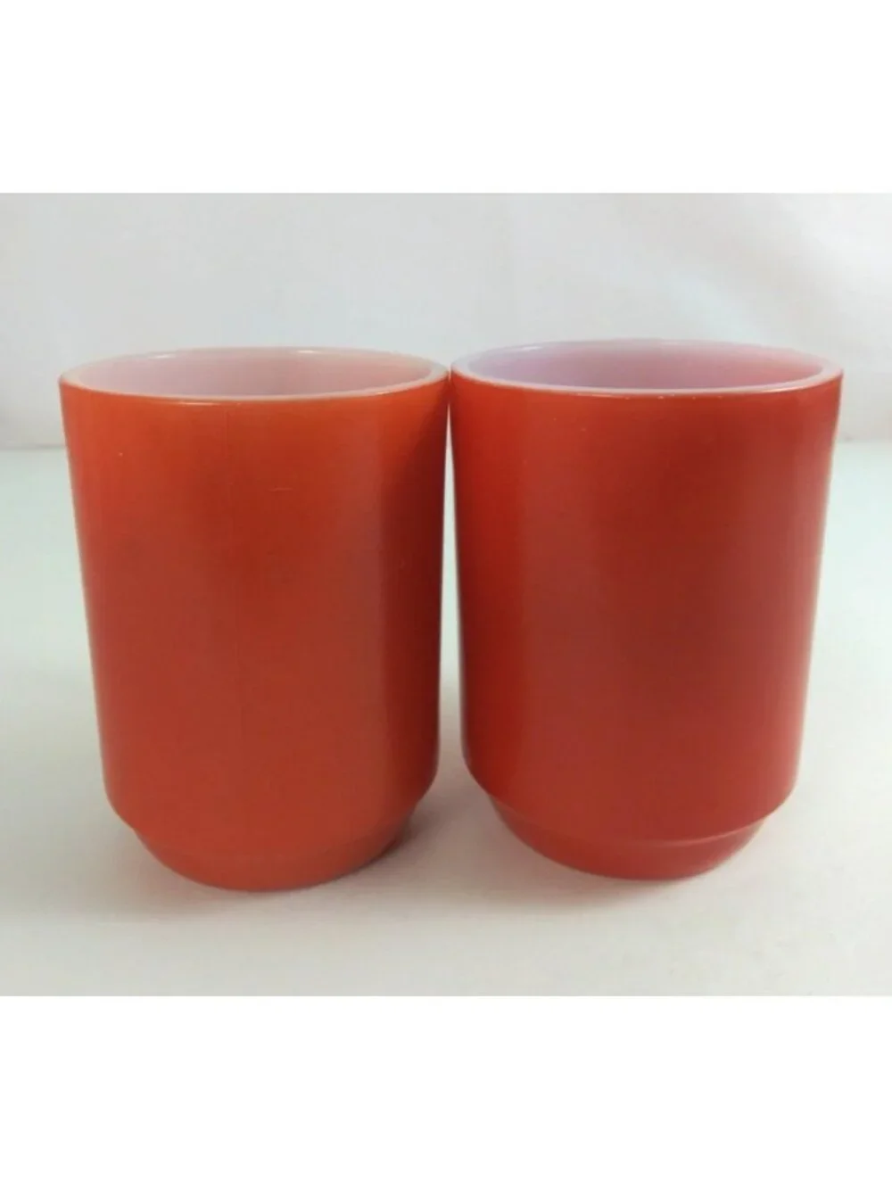 Vintage Set Of 2 Fire King Anchor Hocking D Handle Orange Milk Glass Coffee Cups
